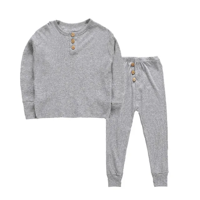 Elegant Nightwear Solid Color Pajamas Set For Unisex Kids