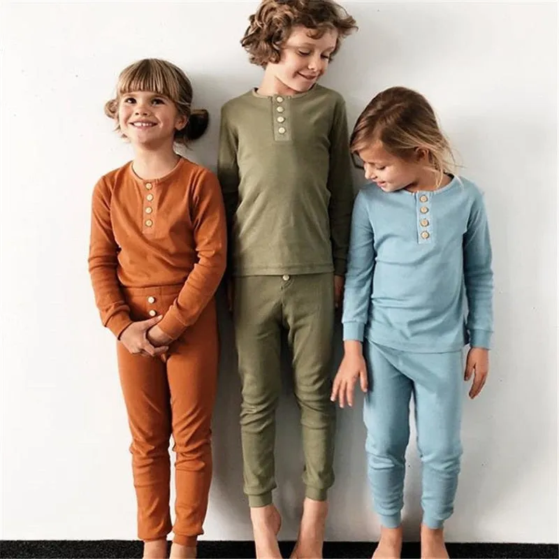 Elegant Nightwear Solid Color Pajamas Set For Unisex Kids