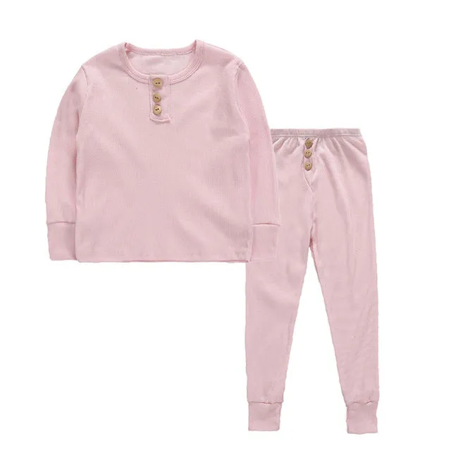 Elegant Nightwear Solid Color Pajamas Set For Unisex Kids