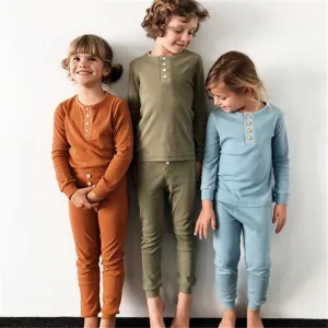 Elegant Nightwear Solid Color Pajamas Set For Unisex Kids