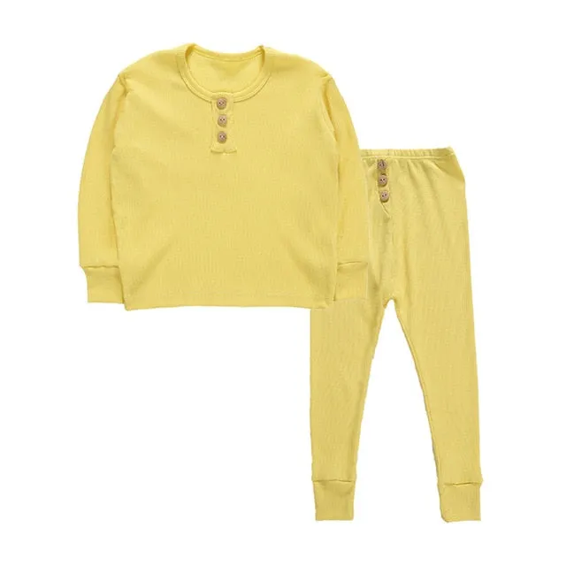 Elegant Nightwear Solid Color Pajamas Set For Unisex Kids