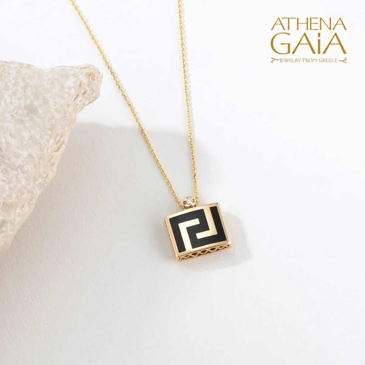 Elegant Reversible Meander Enamel Necklace