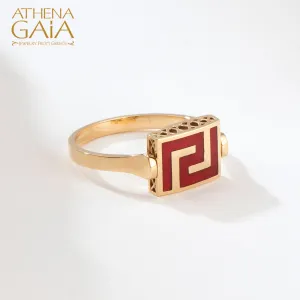 Elegant Rotating Greek Key Enamel Ring