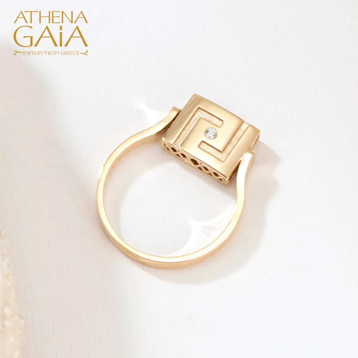 Elegant Rotating Greek Key Enamel Ring