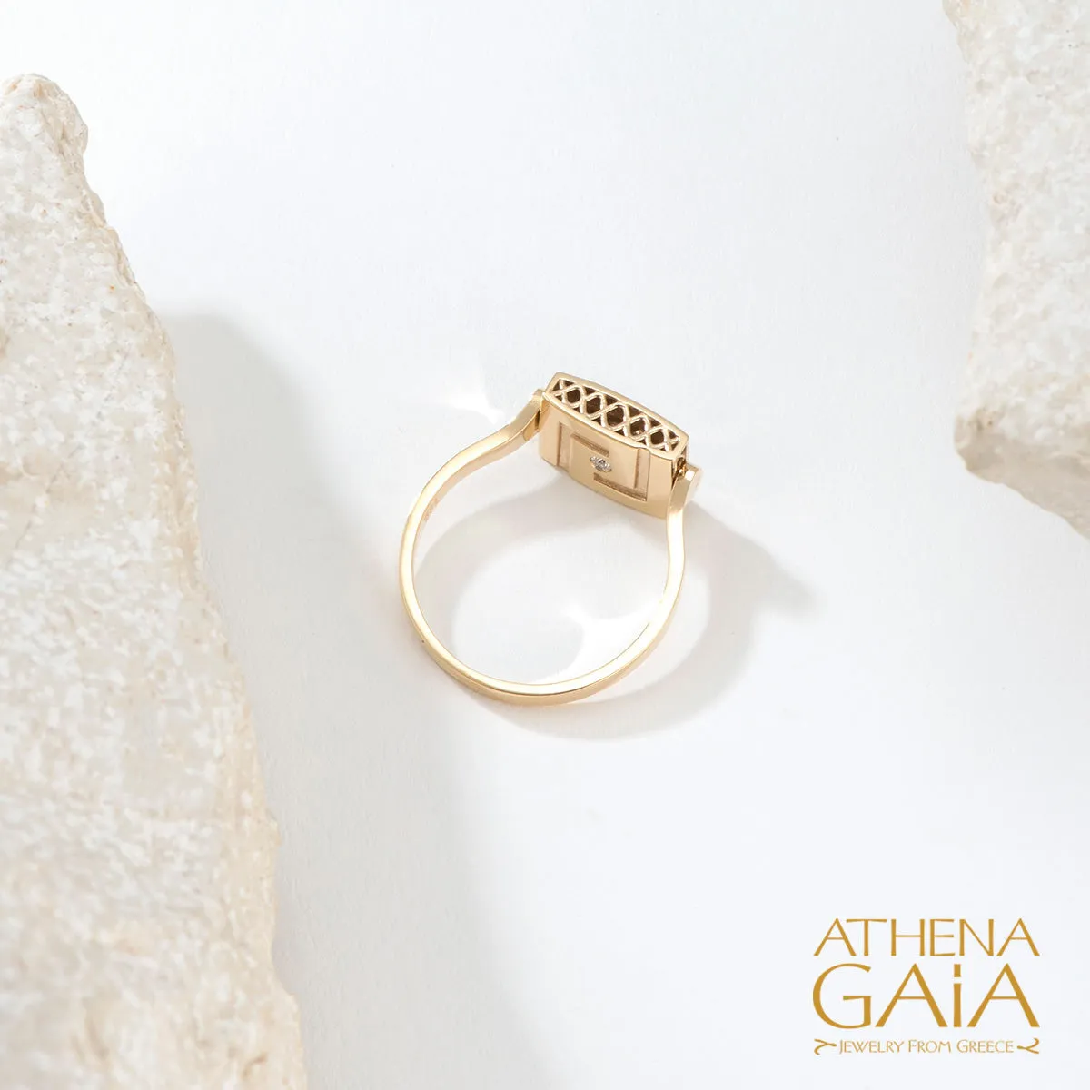 Elegant Rotating Greek Key Enamel Ring