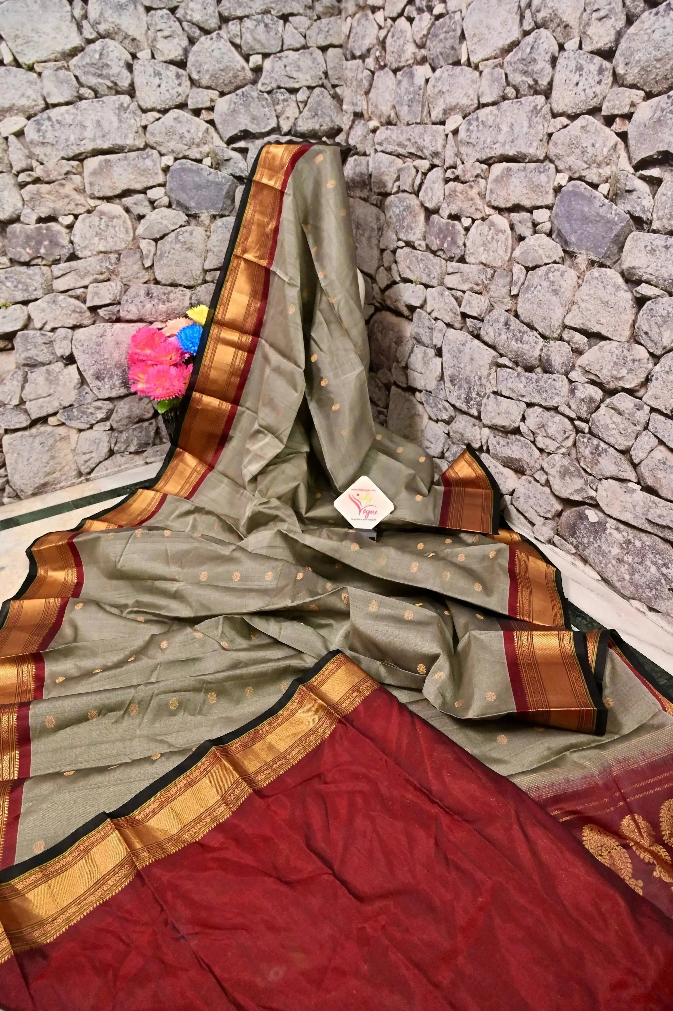 Elegant Sico Gadwal Saree in Natural Gray Color