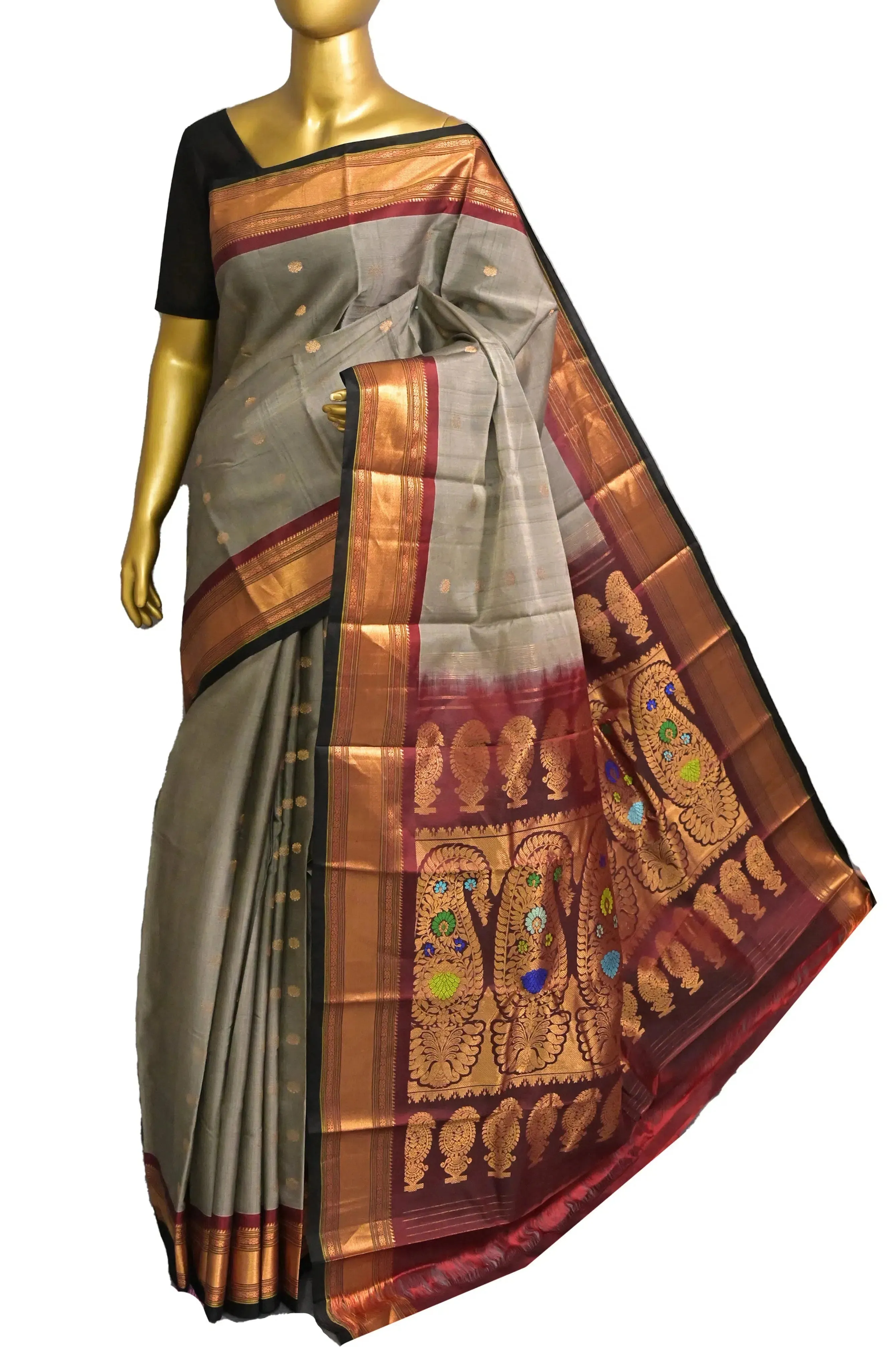 Elegant Sico Gadwal Saree in Natural Gray Color