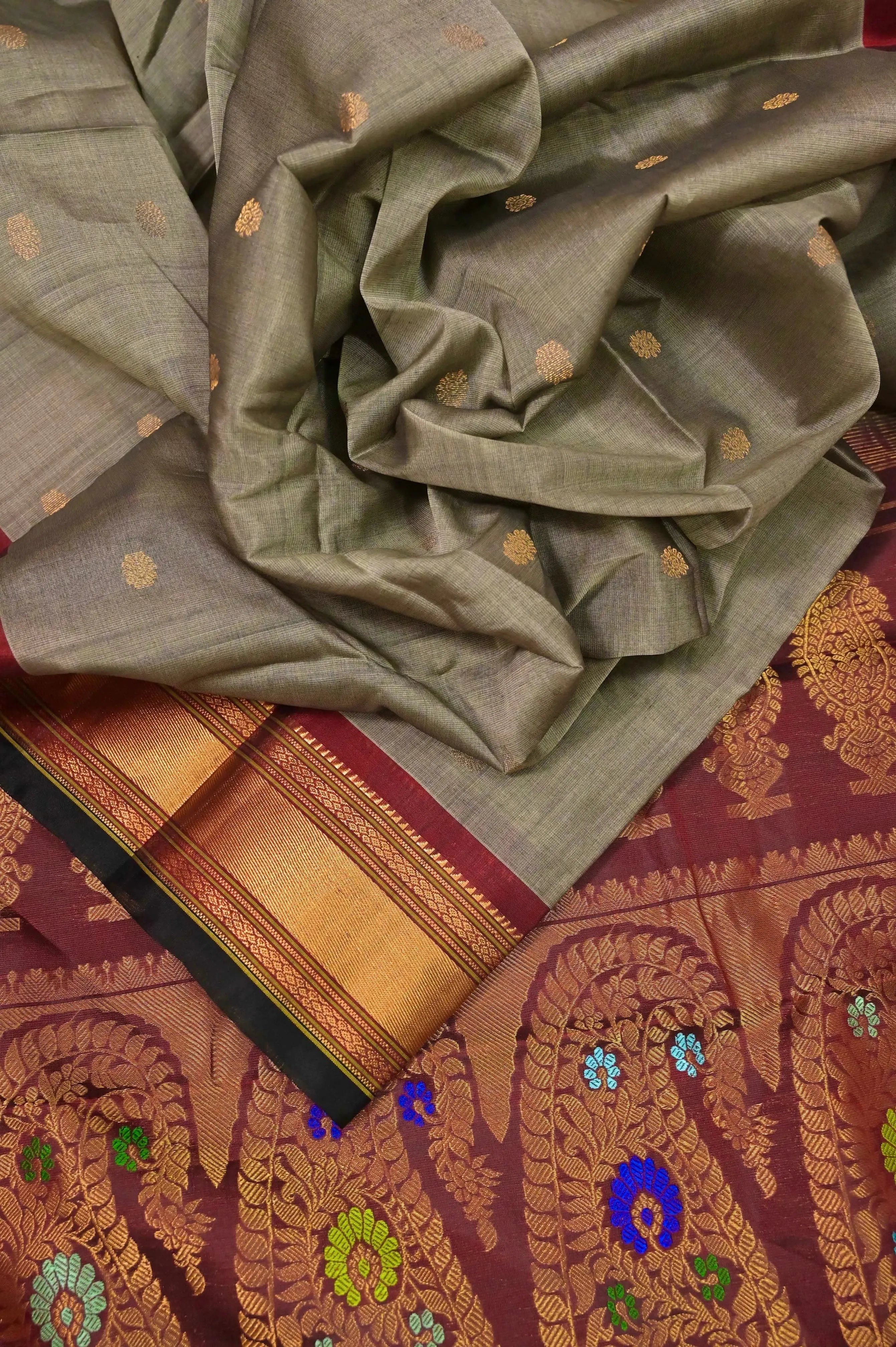 Elegant Sico Gadwal Saree in Natural Gray Color