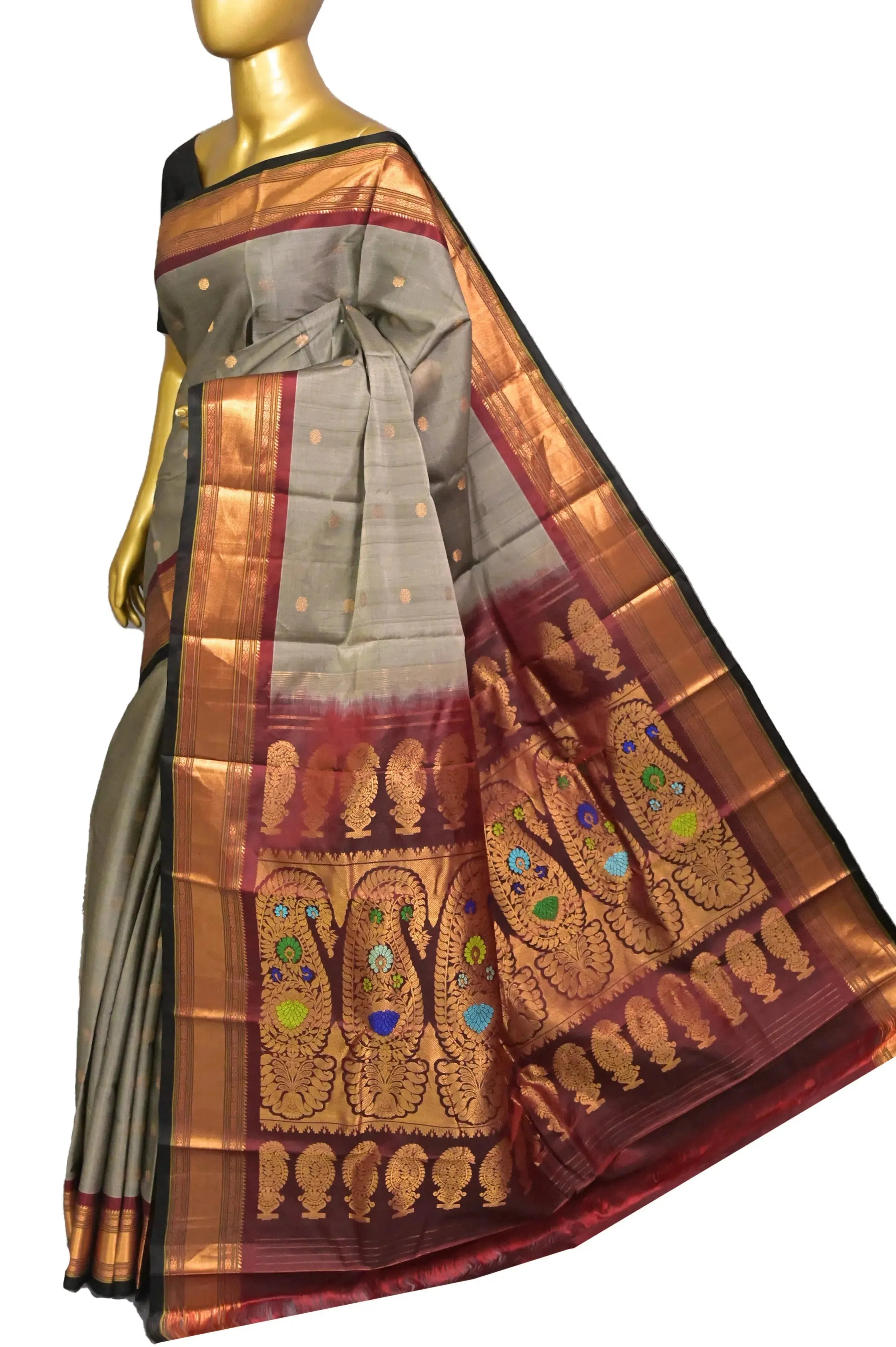 Elegant Sico Gadwal Saree in Natural Gray Color