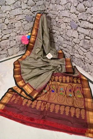 Elegant Sico Gadwal Saree in Natural Gray Color