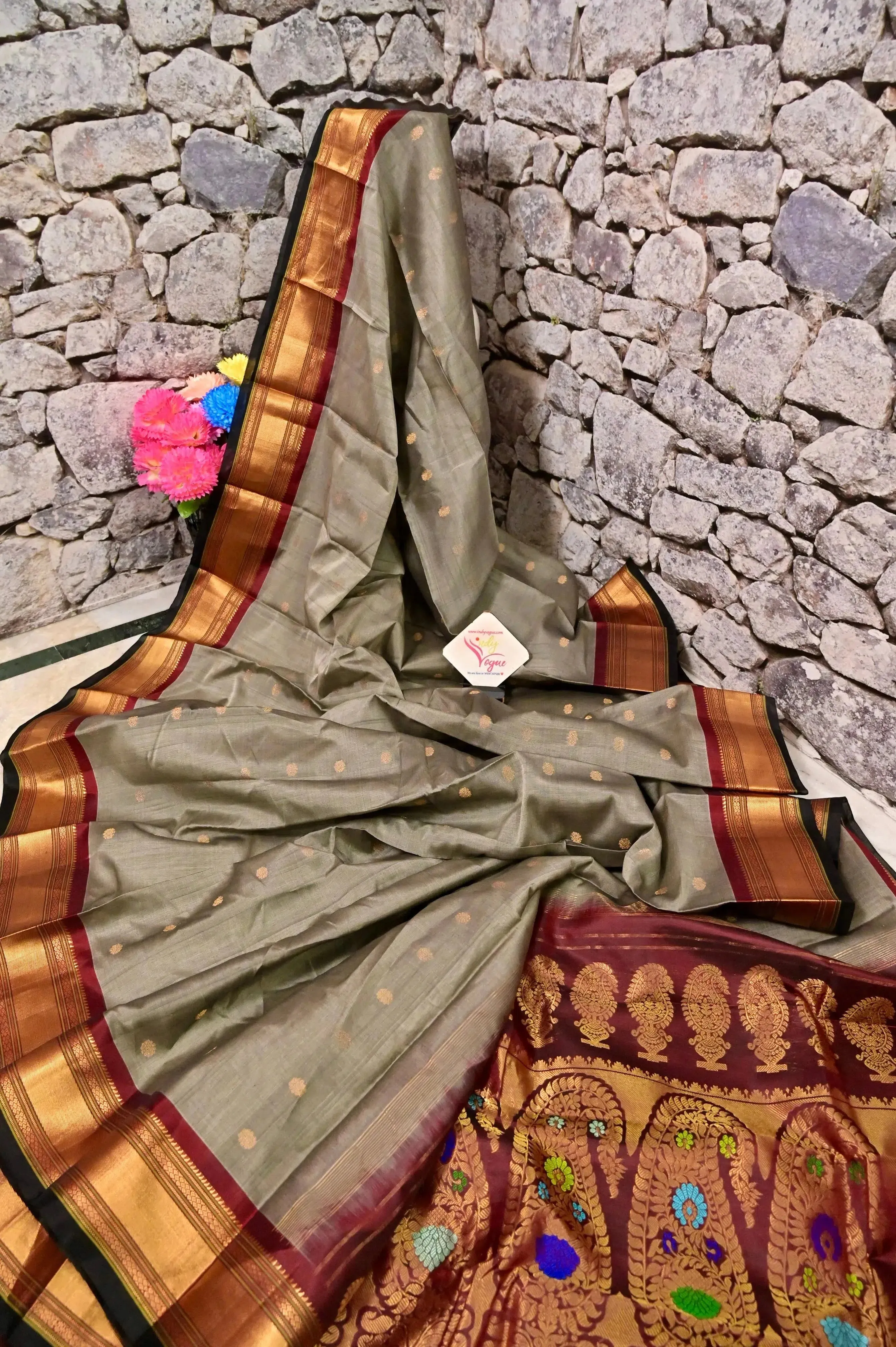 Elegant Sico Gadwal Saree in Natural Gray Color