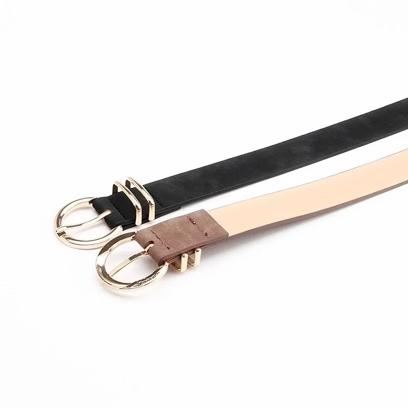 Elegant Solid Color Pu Leather Alloy Women's Leather Belts