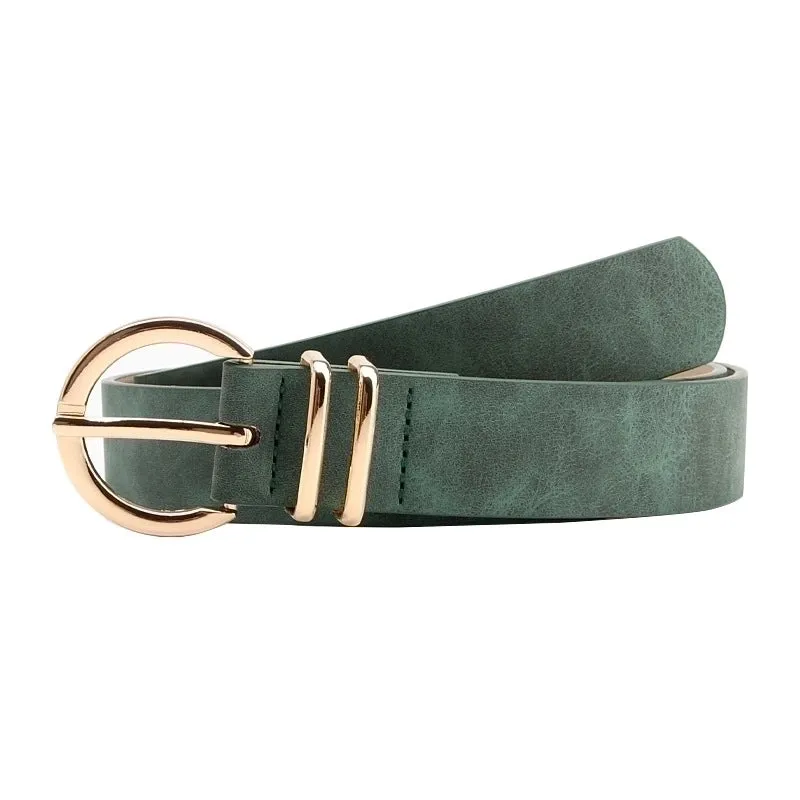 Elegant Solid Color Pu Leather Alloy Women's Leather Belts
