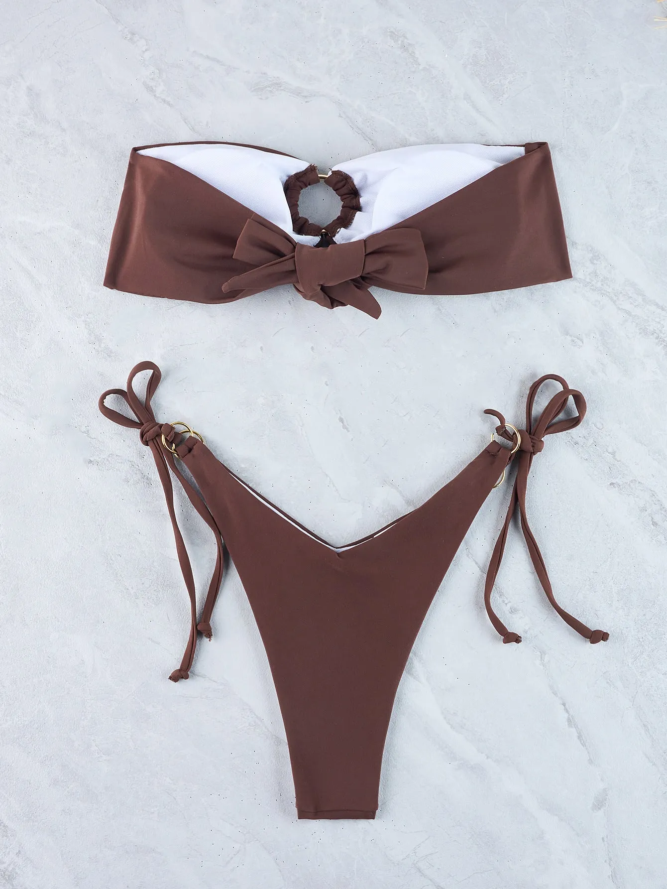 Elegant Solid Color Strapless Bikini Swimsuit