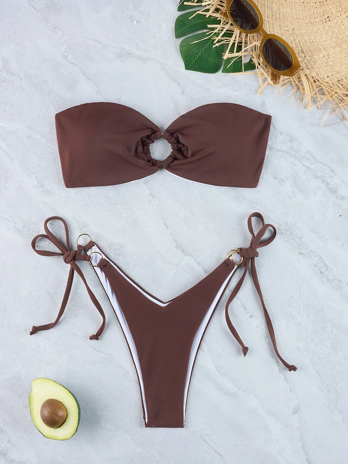 Elegant Solid Color Strapless Bikini Swimsuit
