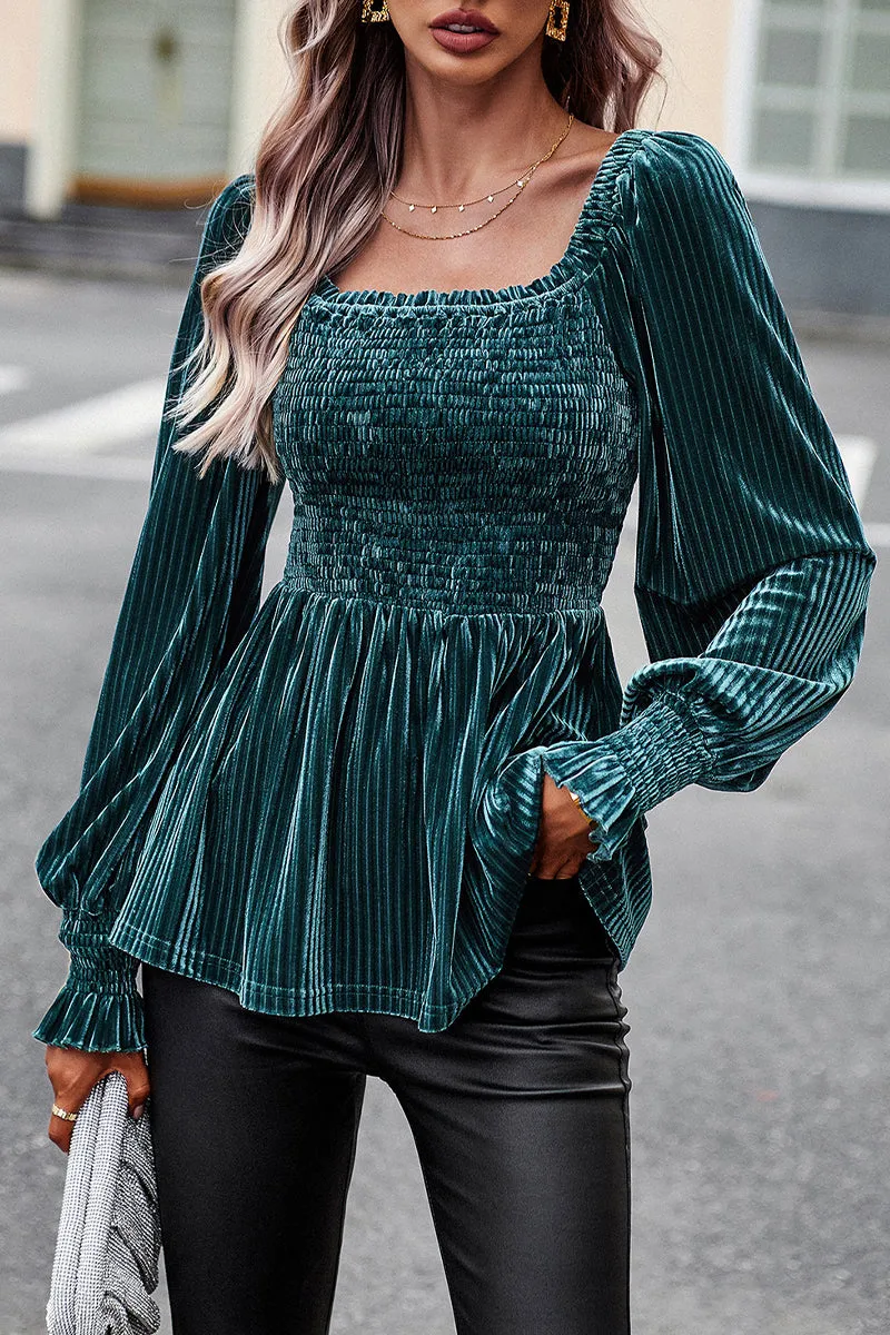 Elegant Solid Fold Square Collar Tops
