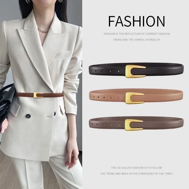 Elegant U Shape Solid Color Alloy Leather Women's Leather Belts
