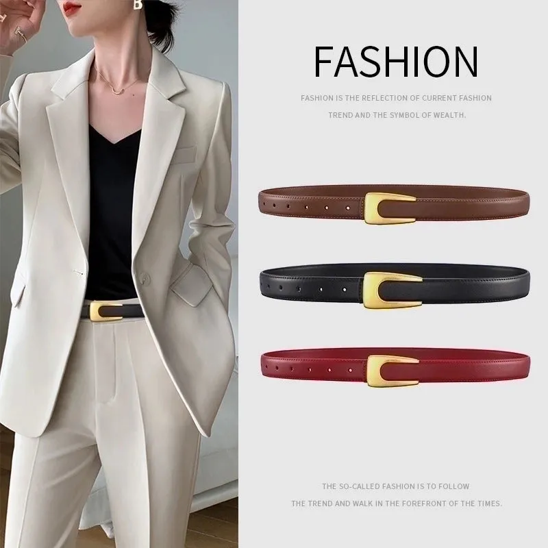 Elegant U Shape Solid Color Alloy Leather Women's Leather Belts
