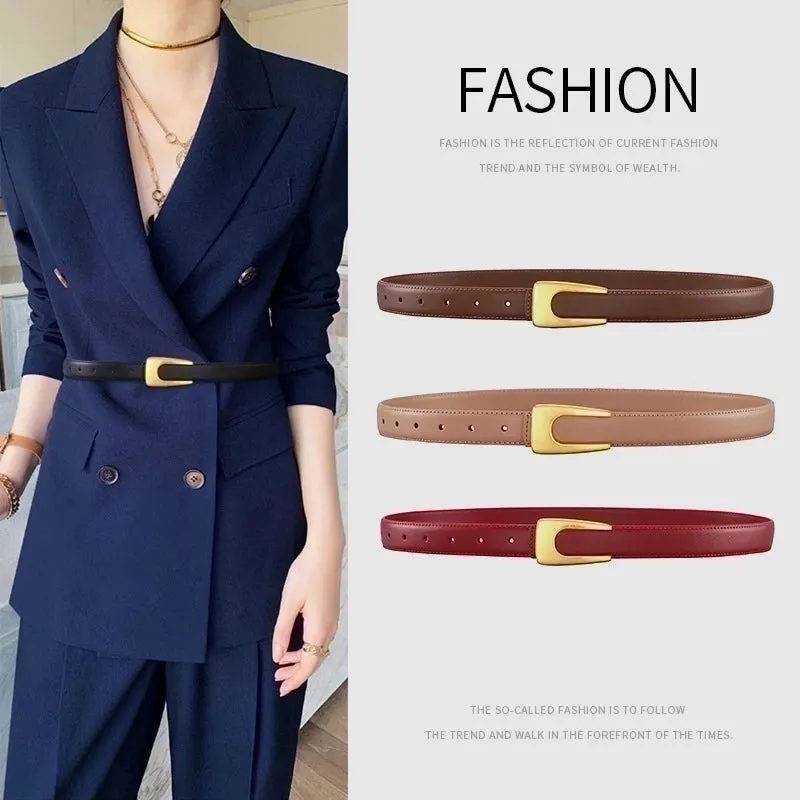 Elegant U Shape Solid Color Alloy Leather Women's Leather Belts