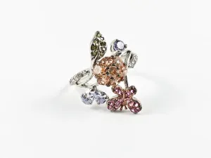 Elegant Unique Multi Floral Multi Color Design Silver Ring