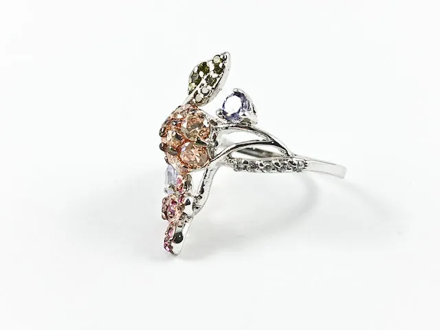 Elegant Unique Multi Floral Multi Color Design Silver Ring