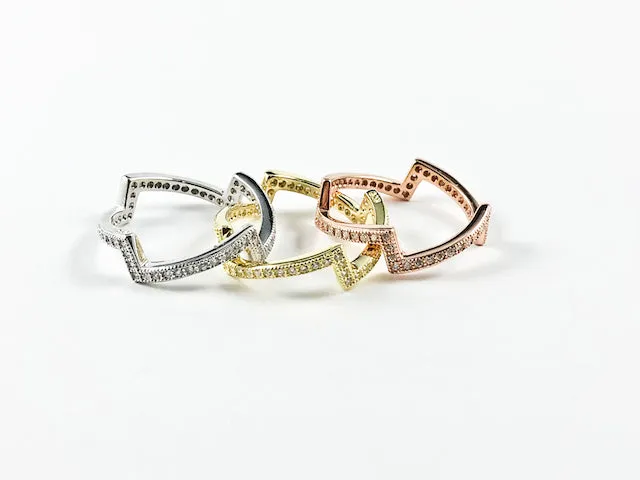 Elegant Zig Zag Shape Beautiful CZ Tri Color Set of 3 Silver Ring Set