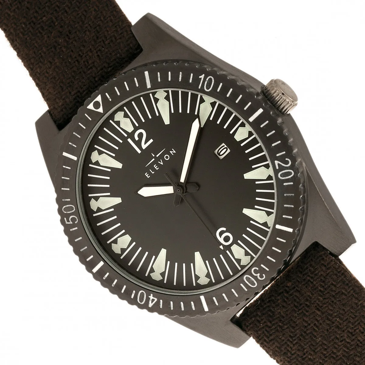 Elevon Jeppesen Pressed Wool Leather-Band Watch w/Date - Dark Brown