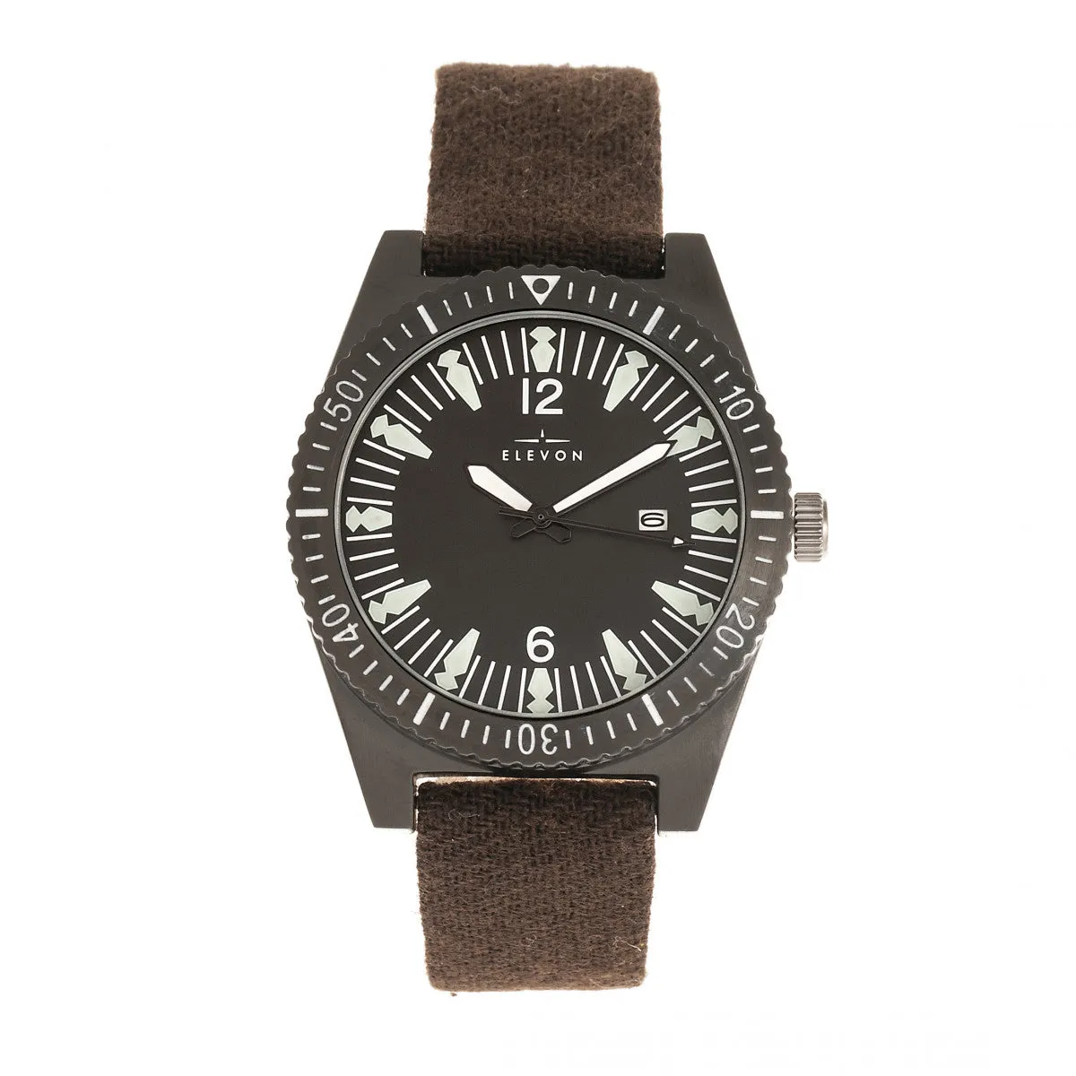 Elevon Jeppesen Pressed Wool Leather-Band Watch w/Date - Dark Brown