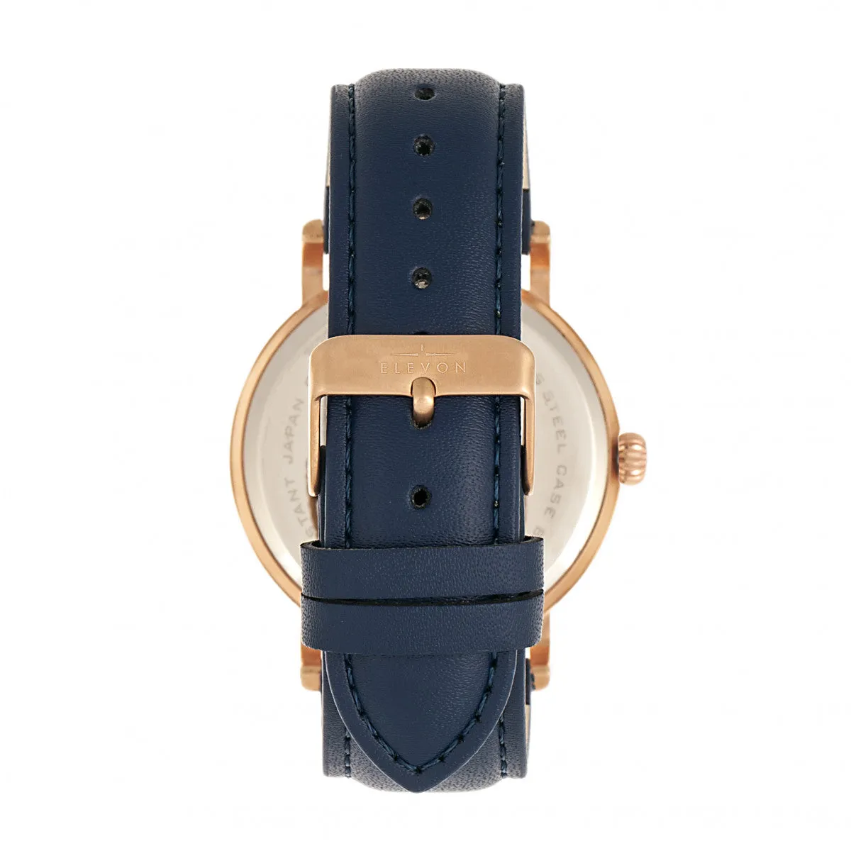 Elevon Von Braun Leather-Band Watch w/Date - Rose Gold/Blue