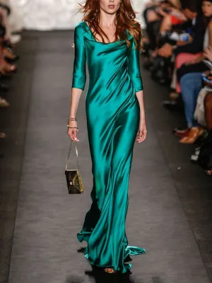 Fashion Pure Color Elegant Long Evening Dress