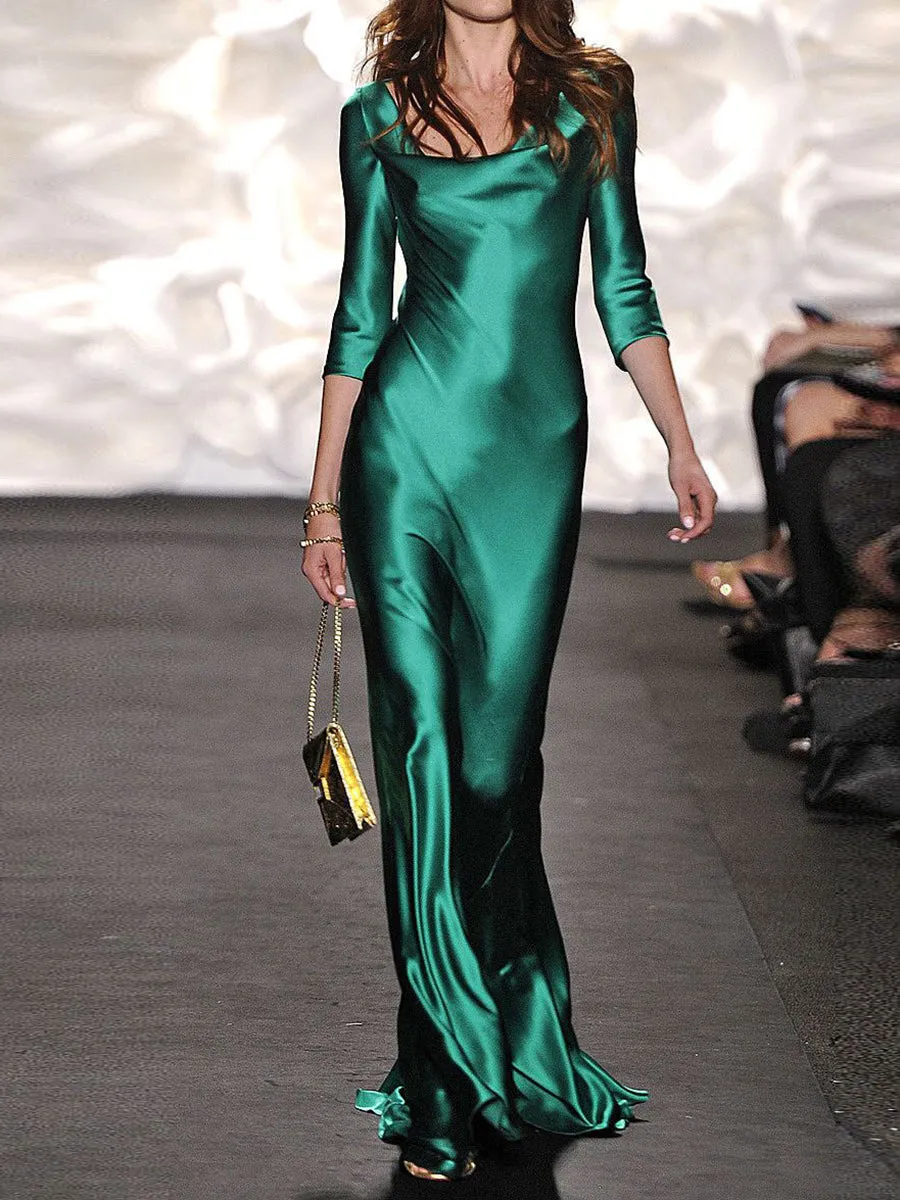 Fashion Pure Color Elegant Long Evening Dress