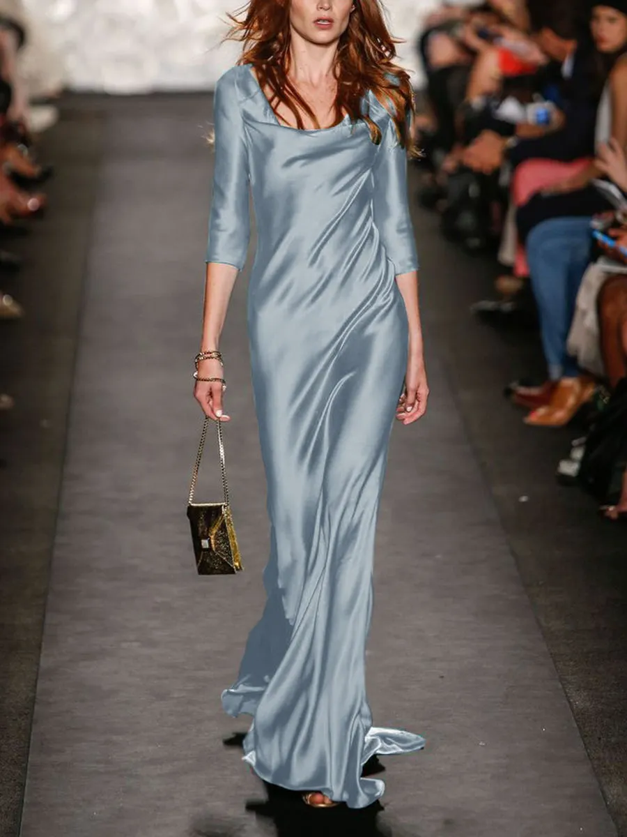 Fashion Pure Color Elegant Long Evening Dress