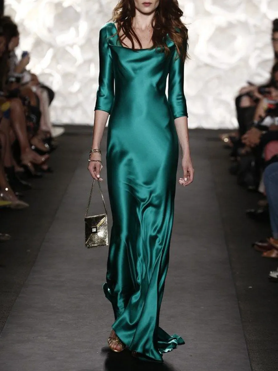 Fashion Pure Color Elegant Long Evening Dress