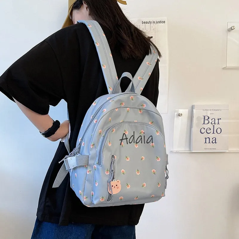 Floral Backpack for Girls with Personalized Embroidery Name