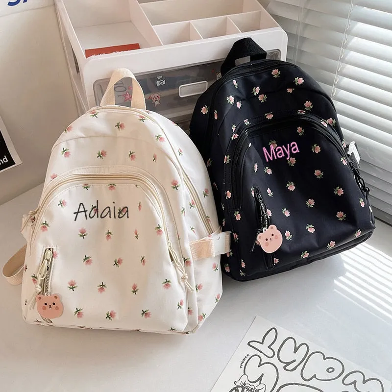 Floral Backpack for Girls with Personalized Embroidery Name