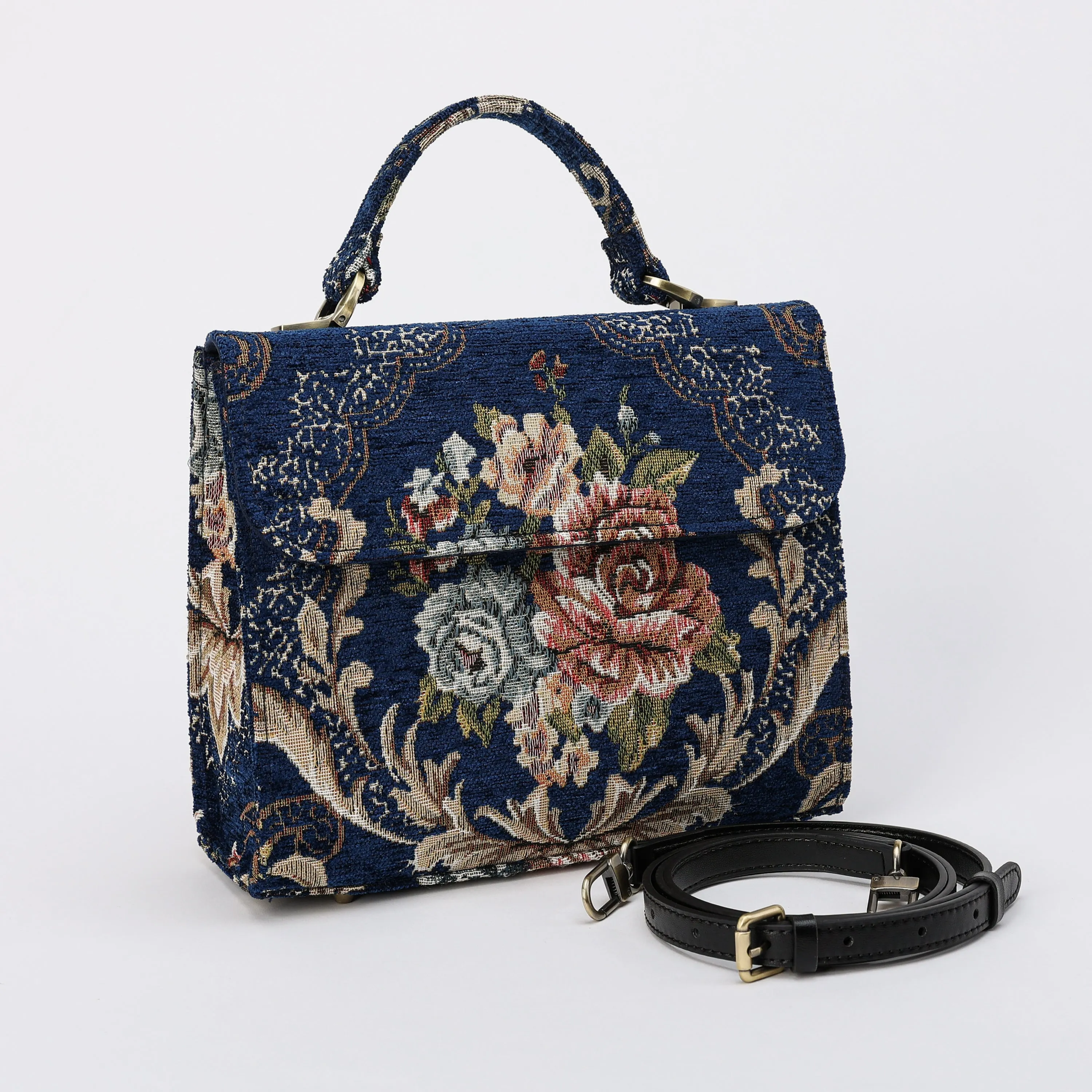 Floral Blue Flap Satchel
