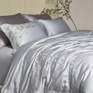 Flytonn-1000TC Egyptian Cotton Flowers Embroidery Bedding Set 200x230cm/220x240cm Duvet Cover Set Bed Sheet Pillowcases Home Textiles