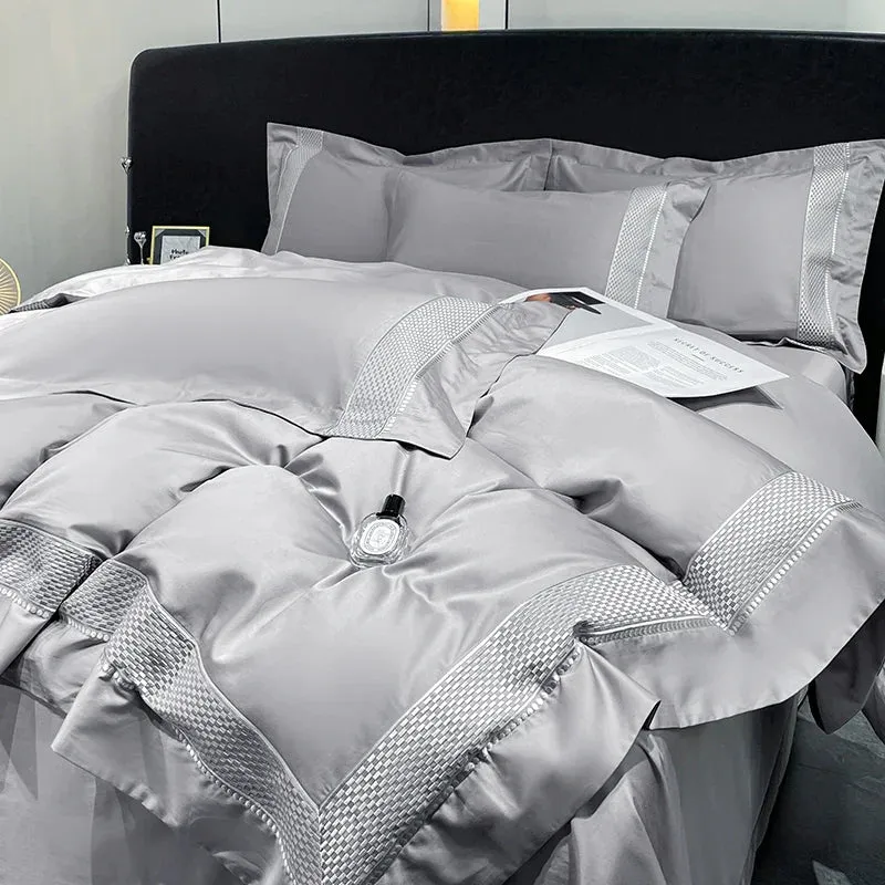 Flytonn-1000TC Egyptian Cotton Luxury Embroidery Bedding Set Duvet Cover Set Soft Silky Quilt Cover Bed Sheet Or Fitted Sheet Pillowcase
