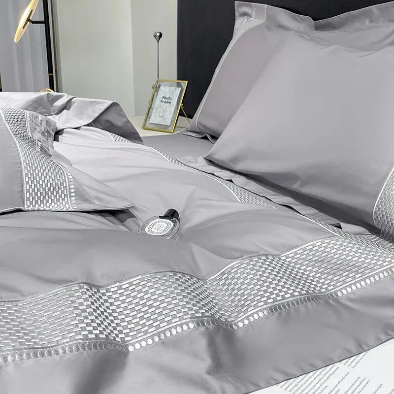 Flytonn-1000TC Egyptian Cotton Luxury Embroidery Bedding Set Duvet Cover Set Soft Silky Quilt Cover Bed Sheet Or Fitted Sheet Pillowcase