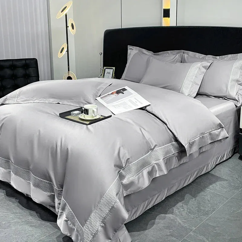 Flytonn-1000TC Egyptian Cotton Luxury Embroidery Bedding Set Duvet Cover Set Soft Silky Quilt Cover Bed Sheet Or Fitted Sheet Pillowcase