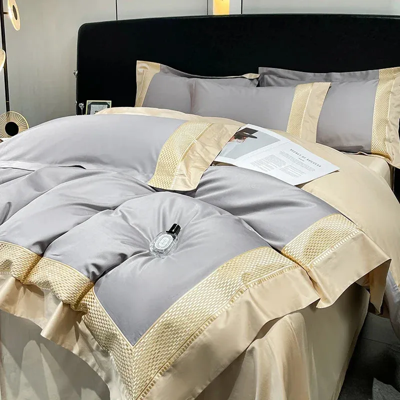 Flytonn-1000TC Egyptian Cotton Luxury Embroidery Bedding Set Duvet Cover Set Soft Silky Quilt Cover Bed Sheet Or Fitted Sheet Pillowcase