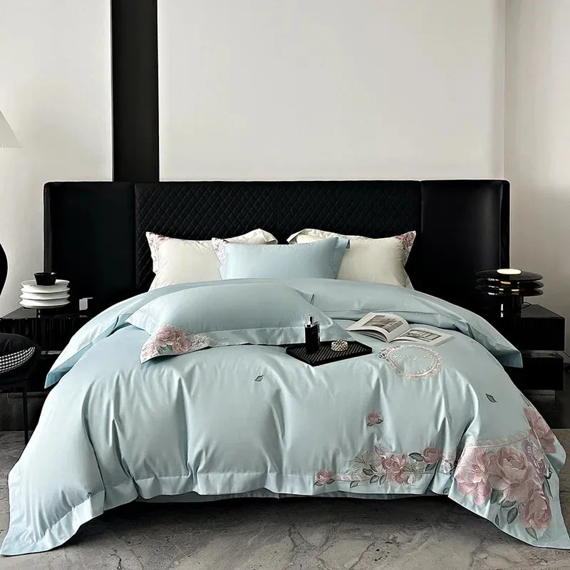 Flytonn-Elegant French Flowers Embroidery, 1000TC Egyptian Cotton, Luxury Bedding Set, Queen, King Size, Duvet Cover, Bed Sh