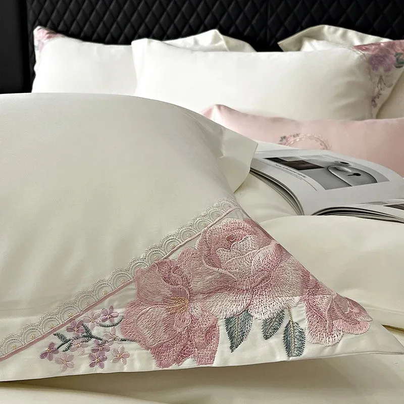 Flytonn-Elegant French Flowers Embroidery, 1000TC Egyptian Cotton, Luxury Bedding Set, Queen, King Size, Duvet Cover, Bed Sh