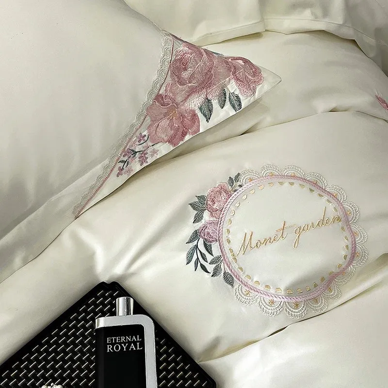 Flytonn-Elegant French Flowers Embroidery, 1000TC Egyptian Cotton, Luxury Bedding Set, Queen, King Size, Duvet Cover, Bed Sh