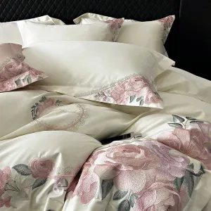 Flytonn-Elegant French Flowers Embroidery, 1000TC Egyptian Cotton, Luxury Bedding Set, Queen, King Size, Duvet Cover, Bed Sh