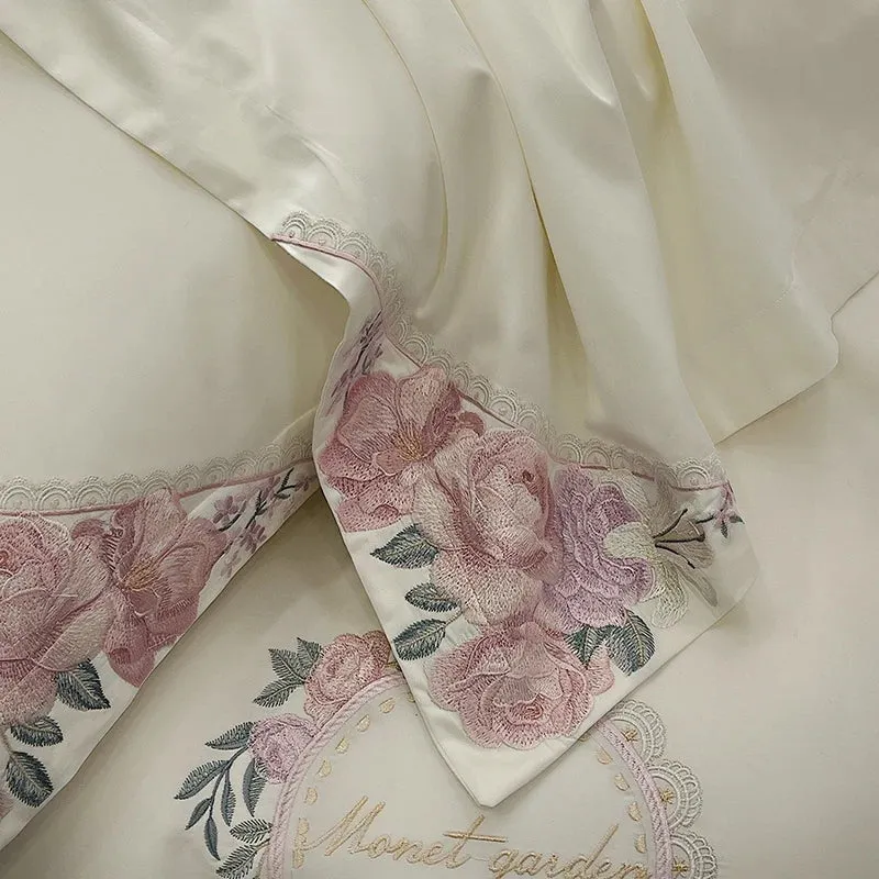 Flytonn-Elegant French Flowers Embroidery, 1000TC Egyptian Cotton, Luxury Bedding Set, Queen, King Size, Duvet Cover, Bed Sh