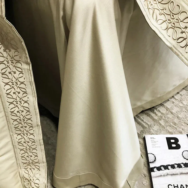 Flytonn-Luxury Embroidery Soft Bedding Set 100S Egyptian Cotton Duvet Cover Set Bed Sheet Pillowcase Bed set King Queen Size Hotel Style
