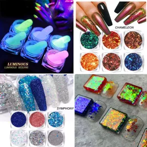 Glitter Laser Flakes Nail Art - Set 6pcs Jar