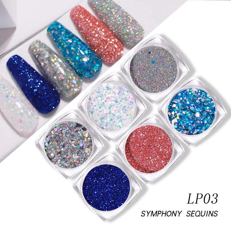 Glitter Laser Flakes Nail Art - Set 6pcs Jar