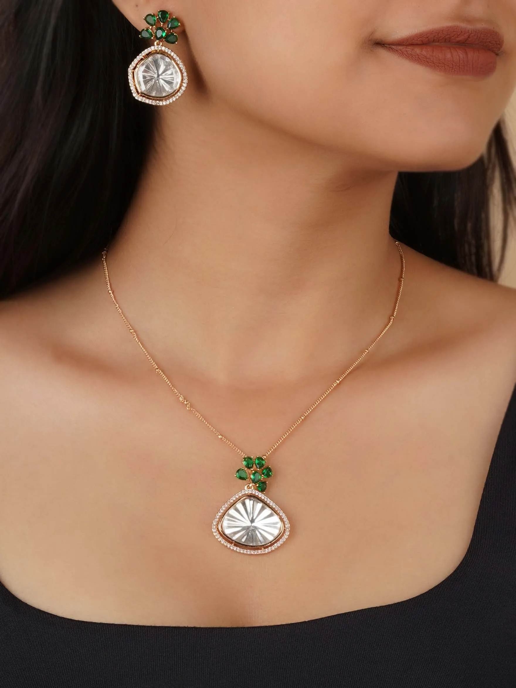 Gold Plated Faux Polki Necklace Set - PK-S257
